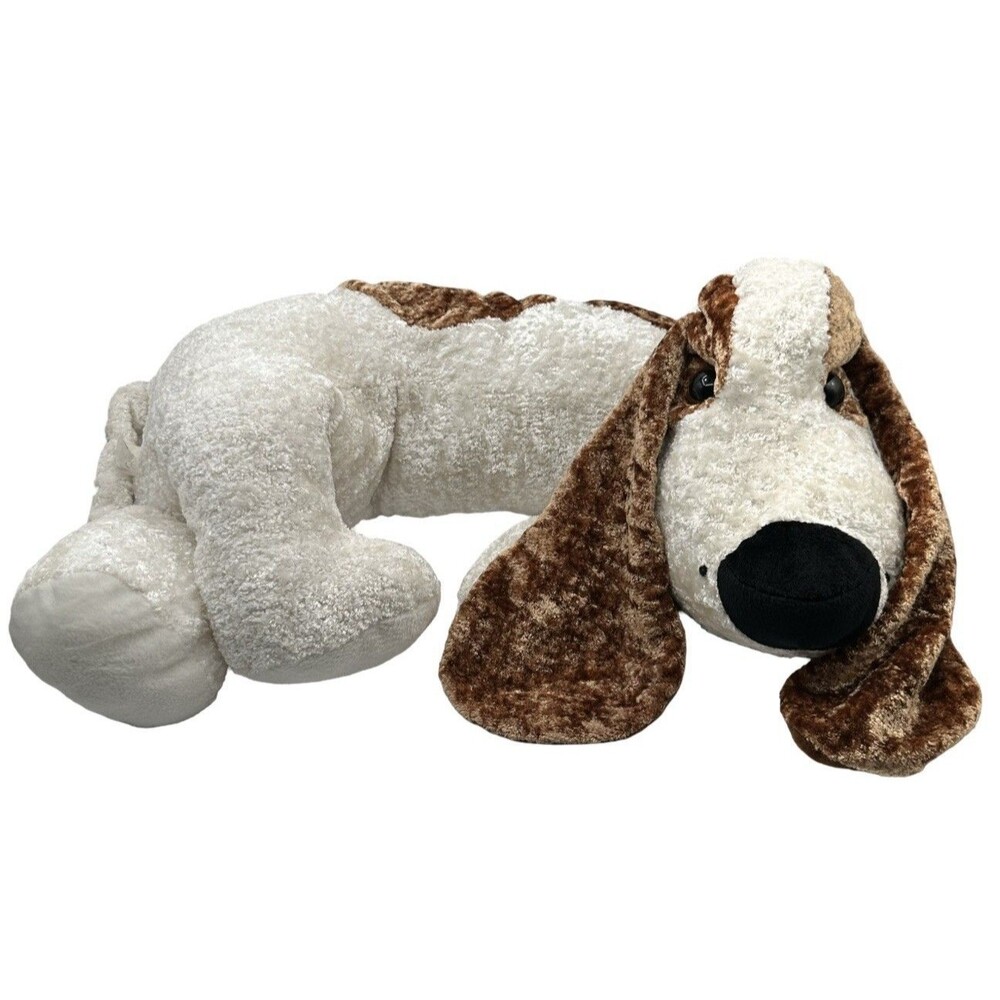 Vintage Large Toy Works Basset Hound Plush 25" Shiny Velour Fur Dog Large READ